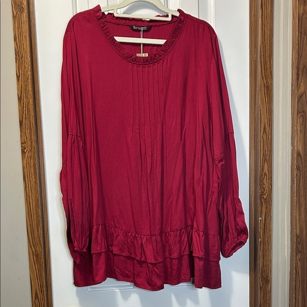 BloomChic Red Ruffled Long Sleeve Tunic